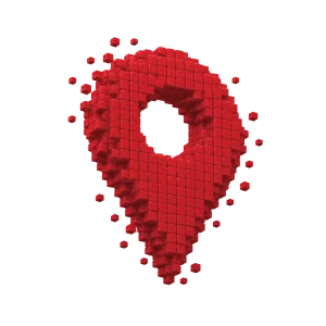 Standort-Icon im Stil einer abstrakten 3D-Pixelgrafik